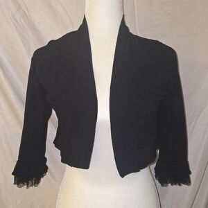 Elegant Black Crop Cardigan with Lace Trim